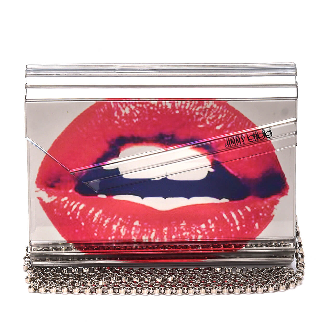 Jimmy Choo - Silver Glitter Mirror Lip Print Candy Bag